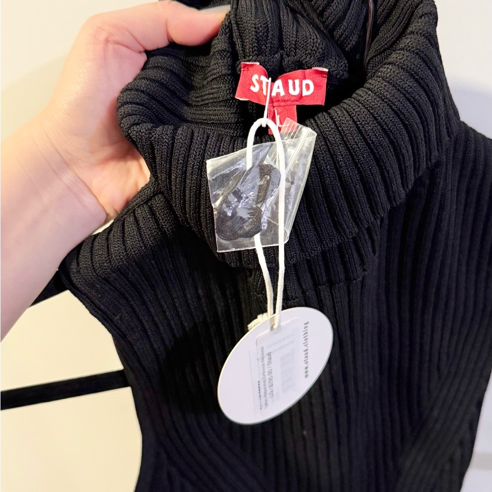 STAUD Black Sleeveless Mock Neck Ribbed Mini Dress - Picture 8 of 9